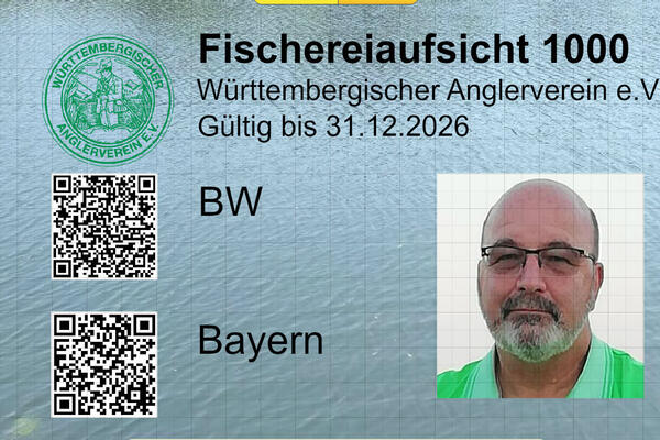 Vorderseite Muster Kontrollausweis. Das Original hat ein Hologramm mit dem WAV Logo.